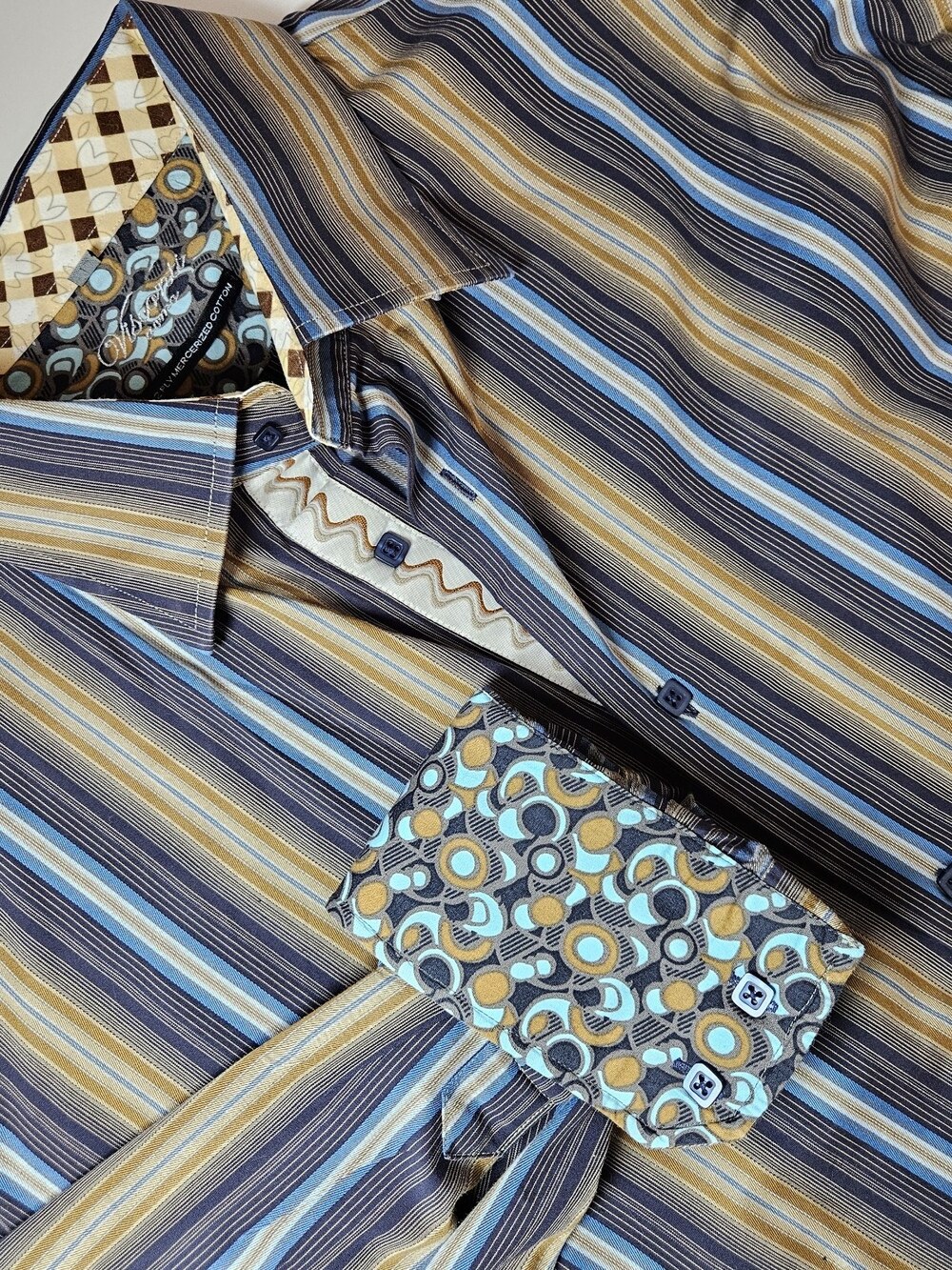 Visconti Uomo Shirt Mens 3XL Multicolor Striped Flip Cuff Cotton Office Career